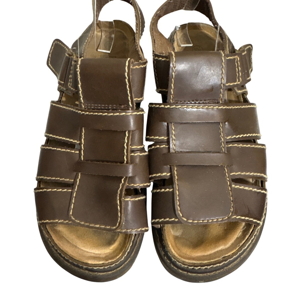 Faded Glory Mens Fisherman Sandals Brown Contrast Stitch Hook Loop Size 10.5